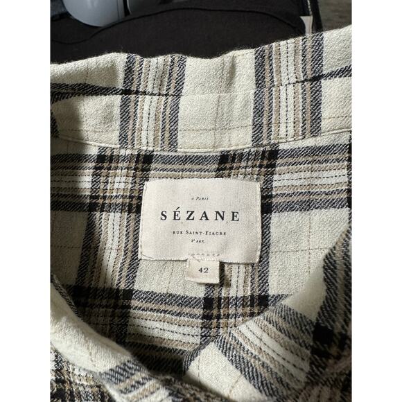 Sezane Lauretta Cream Casablanca Plaid Wool Blend Flannel Maxi Dress Size 42/10 - Picture 3 of 16